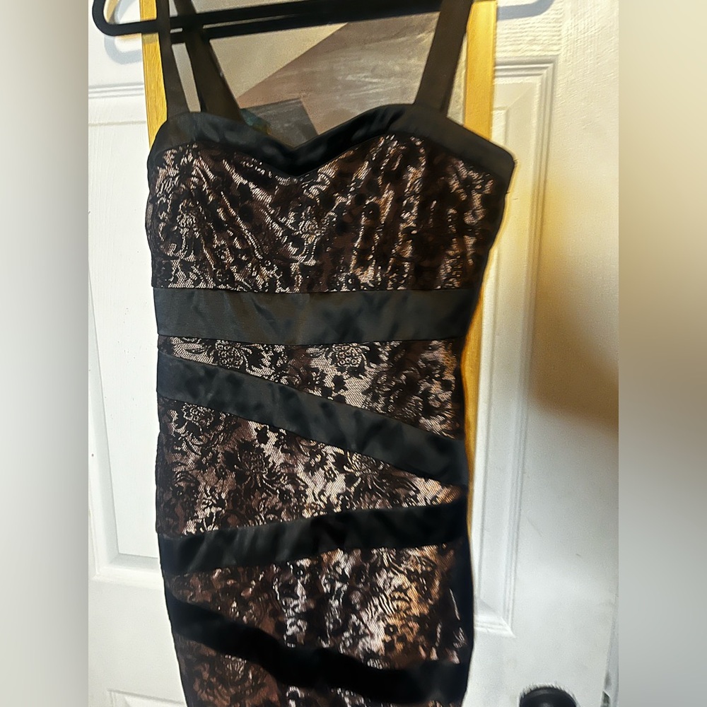 Dynamite Black and Brown Strapless Lace Dress - Picture 5 of 9